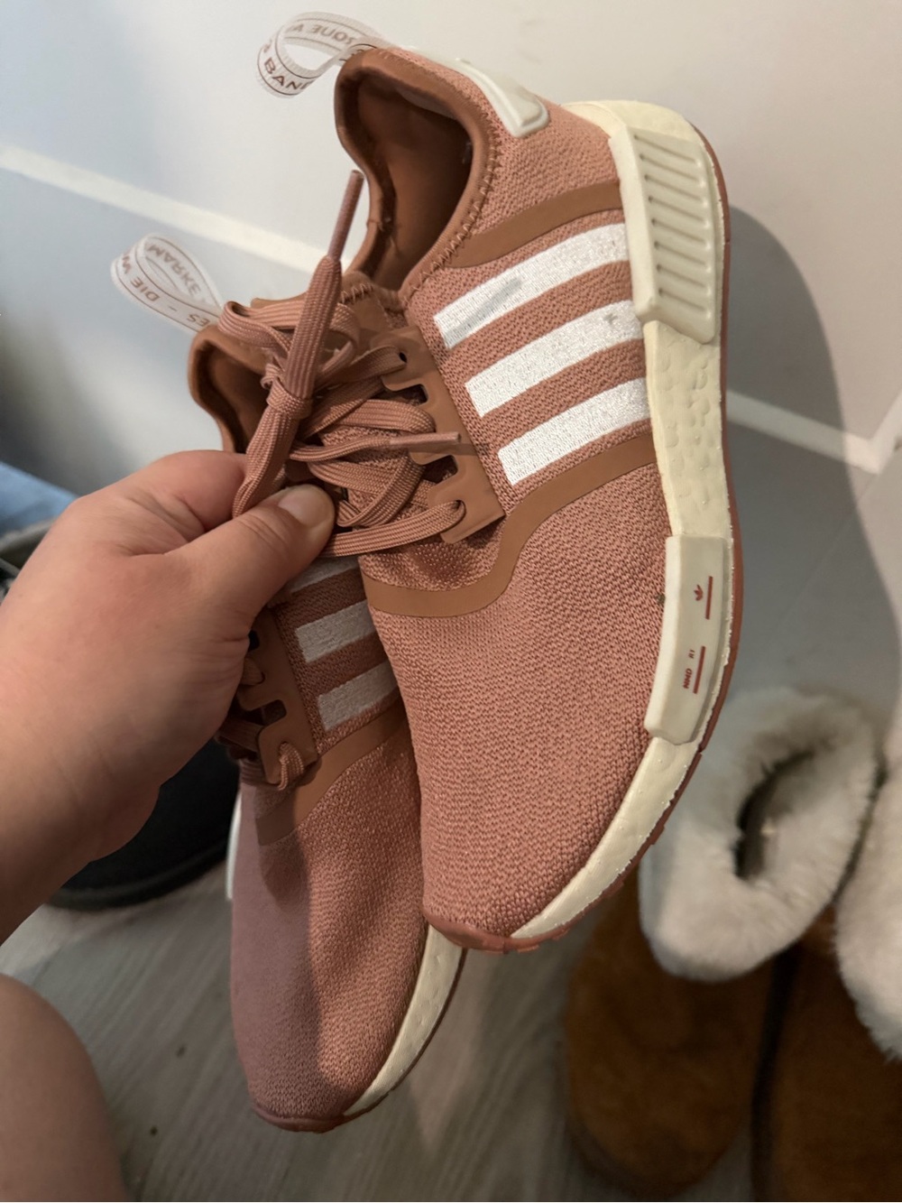 adidas Women’s NMD R1 Sneakers in Dusty Rose and White